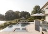 Modern home with Outdoor, Decking Patio, Porch, Deck, Concrete Patio, Porch, Deck, Swimming Pools, Tubs, Shower, Large Patio, Porch, Deck, Small Pools, Tubs, Shower, Salt Water Pools, Tubs, Shower, Concrete Pools, Tubs, Shower, Grass, Flowers, Hardscapes, Trees, and Back Yard. Pool and Ipe terrace Photo of Long Island Sound House