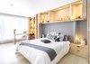 Modern home with Bedroom, Bed, Storage, Shelves, Recessed Lighting, Ceiling Lighting, Wall Lighting, and Light Hardwood Floor. Daughter's Bedroom Photo 6 of Apartment of Perfect Brightness
