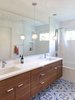Modern home with Bath Room, Two Piece Toilet, Pendant Lighting, Undermount Sink, Ceramic Tile Floor, Drop In Tub, Subway Tile Wall, and Engineered Quartz Counter. Kids Bath Photo 9 of Crestwood Re-Model