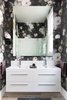 Modern home with Bath Room, Wall Mount Sink, Ceramic Tile Floor, and Wall Lighting. Powder Room Photo 10 of Moody Mission Victorian