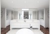 Modern home with Bath Room, Enclosed Shower, Drop In Sink, Porcelain Tile Floor, Medium Hardwood Floor, Quartzite Counter, One Piece Toilet, and Freestanding Tub. Master Bedroom / Ensuite Photo 9 of Gazing House