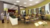 Modern home with Office, Living Room Room Type, Chair, Storage, Desk, Light Hardwood Floor, Limestone Floor, and Medium Hardwood Floor. Modern Hospital Lobby Interior Design Photo of 3D Modern Hospital Lobby Interior Design View