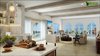Modern home with Living Room, Bench, Chair, Sofa, Recliner, Ceiling Lighting, Standard Layout Fireplace, Light Hardwood Floor, and Wood Burning Fireplace. Living, kitchen room - An eclectic mix of furniture further contributes to a relaxed ambience, and abstract the console table behind the sofa as well as a fixture comprised of wooden beam ceiling serving as unique ideas from 3D Yantram Interior design studio. Photo 3 of Beautifully Bold 3D Interior Kitchen Design View - California, USA