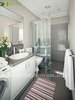 Modern home with Bath Room, Granite Counter, Marble Counter, Medium Hardwood Floor, Dark Hardwood Floor, Wall Mount Sink, Freestanding Tub, Ceiling Lighting, Ceramic Tile Wall, Wall Lighting, and One Piece Toilet. Beautiful Modern Bathroom Design Lighting View Photo of Classic Bathroom Design with Accessories