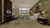 Modern home with Bedroom, Bed, Dresser, Wardrobe, Night Stands, Shelves, Storage, Ceiling Lighting, Chair, Wall Lighting, Medium Hardwood Floor, Table Lighting, and Light Hardwood Floor. Modern Scandinavian Hotel Room Night View Photo 3 of Stunning Classic Bedroom Concept