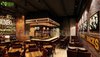 Modern home with Kitchen, Wood Counter, Metal Counter, Stone Counter, Wood Cabinet, Light Hardwood Floor, Medium Hardwood Floor, Refrigerator, Pendant Lighting, Ceiling Lighting, Ice Maker, Wine Cooler, Beverage Center, and Wall Mount Sink. Stunning Modern 3D Bar Interior Design view Photo 2 of Gorgeous 3D Restaurant / Bar Design View - Columbus, Georgia