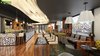 Modern home with Kitchen, Marble Counter, Wood Cabinet, Granite Counter, Wood Counter, White Cabinet, Medium Hardwood Floor, Light Hardwood Floor, Ceiling Lighting, Table Lighting, Glass Tile Backsplashe, Wood Backsplashe, Wall Lighting, Refrigerator, Ice Maker, Wine Cooler, and Wall Mount Sink. Commercial Unique Bar Interior Rendering design CGI – Melbourne, Australia Photo 4 of Gorgeous 3D Restaurant / Bar Design View - Columbus, Georgia