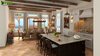 Modern home with Kitchen, Granite Counter, Laminate Counter, Marble Counter, Wood Cabinet, White Cabinet, Light Hardwood Floor, Wall Lighting, Pendant Lighting, Porcelain Tile Floor, Ceiling Lighting, Refrigerator, Microwave, Dishwasher, Cooktops, Range, Undermount Sink, and Pedestal Sink. Beach Side House Kitchen interior Photo 6 of Beautifully Bold 3D Interior Kitchen Design View - California, USA