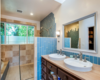 Modern home with Bath Room, Wood Counter, Open Shower, Stone Tile Wall, Vessel Sink, Ceiling Lighting, and Ceramic Tile Wall. New Master Bath Photo 7 of Massive Addition does not over-whelm