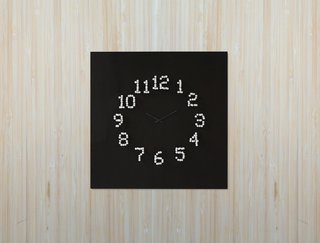 ”MOCAP “ wall clock
description: Most wall-clocks have the same basic shape: round. Also the same looking time-indication by numbers or stripes.
"MOCAP" steps away from the basic..
It's appearance leans more to a piece of conceptual art ,then to a basic time-telling clock.
The big wall clock will catch your eye by changing shape when you walk around it. When you stand in front of the clock: the numbers are clear and visible. When you walk around it: numbers slowly dissolve, and seem to fall apart in little floating white balls.
This optical illusion results in a striking and intriguing piece of wall-art. Inspired by "MOTION CAPTURE" technique used in movies such as" Lord of the rings"+"Avatar"

Design: J.P.Meulendijks for www.Planktonstation.nl
material: wood (recycled)
dimensions: Height: 79 cm. / 31 inch width: 79 cm./ 31 inch depth: 10 cm./ 4 inch .
color: Clock-face finished in matted black, causing the bright white balls to seemingly float in mid-air.
-Clock-hands finished in anthracite so they are subtle visible. against the matted black background .
