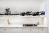 Modern home with Kitchen, Marble Counter, White Cabinet, Light Hardwood Floor, Marble Backsplashe, Stone Slab Backsplashe, Recessed Lighting, Undermount Sink, and Wood Counter. Mural on upper cabinetry Photo 2 of Ritchie Rowhouse