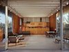 Modern home with Kitchen, Wood Cabinet, Wood Counter, Pendant Lighting, and Terrazzo Floor. 1957 Harkavy House Living Room, Dining Room and Kitchen Photo 11 of Harkavy House