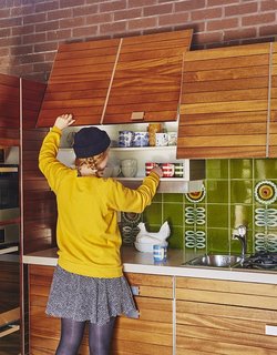 This 40-year-old, mahogany-paneled kitchen system from Poggenpohl was salvaged in a quirky, 1970s London home. Poggenpohl is the world’s oldest kitchen brand, and this model comes with pocket doors that slide up to reveal shelves for dishes and glassware.