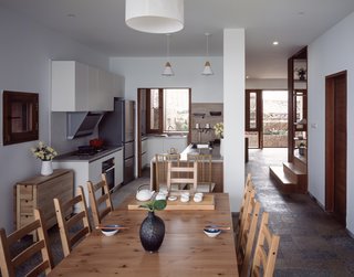 The kitchen and dining room are on the first level.