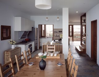 The kitchen and dining room on the first level.