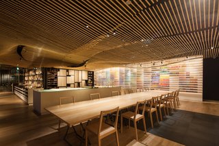 A peek inside Pigment, a painting supply store in Japan by Kengo Kuma.