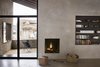 Modern home with Living Room, Bookcase, Stools, Concrete Floor, and Wood Burning Fireplace. The living room is connected to a south-facing veranda. Photo 2 of Girona Townhouse