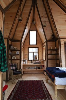 The welcoming interior features high ceilings.