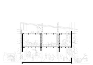 Cross sectional drawing of the installing of the plywood structure.