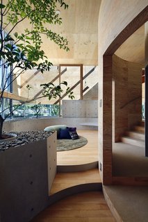 Indoor plants and rocks create a strong visual connection to the outdoors.