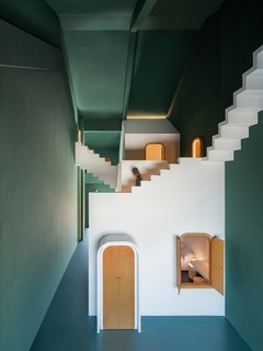 "The green walls of Maze make this room more mysterious, like the secret forest with hidden doors in fairy tales," says Shi.