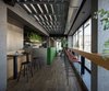 Modern home with Dining Room, Dark Hardwood Floor, Recessed Lighting, Table, and Stools. The rooftop bar looks out over the city. Photo 6 of BURSA Hotel