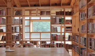 A communal reading/study desk.