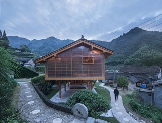 The translucent, ribbed panels that form the exterior wall are manufactured in this village.