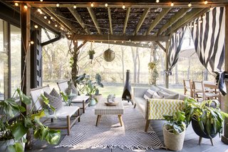 An outdoor lounge area in the backyard.