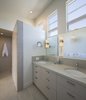 Modern home with Bath Room, Engineered Quartz Counter, Porcelain Tile Floor, Drop In Sink, Wall Lighting, Porcelain Tile Wall, Open Shower, and Ceiling Lighting. The master bath with natural light yet complete privacy Photo 4 of Downtown Sonoma Residence