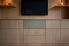 Modern home with Living Room, Media Cabinet, Bookcase, Storage, Shelves, Accent Lighting, and Recessed Lighting. Detail of media cabinet and hidden speaker Photo 12 of Alamo