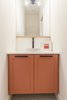 Modern home with Bath Room, Undermount Sink, Wall Lighting, Stone Counter, and Brick Floor. My favorite - Unit A powder room. Simple and unique. Photo 4 of The Reyes Duplex