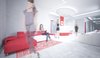 The interior is dominated by white color, as a representation of cleanness. The smooth, curvy entrance hall expands into the waiting room. The red design elements are derived from the two-colored logo of the clinic.
Despite the limitations presented by formerly existed layout, to which the new aesthetics had to be applied, current design came to life as a harmonious piece of its own.
Photo of Kuzanov Clinic modern home