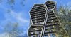 The framework of the apartment building is intercepted by the large, polygon shaped forms. Each one of these massive structures is irregularly angled in relation to the basic structure, giving the exterior more volume and a sense of movement.
The first 4 floors are elongated in the back and are assigned to the garage. This was the fundamental idea, upon which the rest of the space was built.
Photo 8 of R01 Hyper modern home