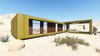 The desert loft resident is involved in off-road activities and required a place, which would sustain its appearance through sandstorms and extensive heat. The massive metal structure elegantly sits in the harsh environment.
The entrance door, secluded behind the thick metal screen, leads to the largest area of the house, unifying the kitchen, the dining room and the living room. The hall connects to three bedrooms and the bathroom.
The dining room exits to the terrace with the fireplace, carved in the floor. the ceiling is hollowed out right above it, following the lines of the round cut out in the floor. The gap's presence is almost poetic, as if it's the only passage transferring the smoke to the sky.
Photo 7 of Warmhole modern home