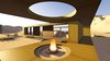 The desert loft resident is involved in off-road activities and required a place, which would sustain its appearance through sandstorms and extensive heat. The massive metal structure elegantly sits in the harsh environment.
The entrance door, secluded behind the thick metal screen, leads to the largest area of the house, unifying the kitchen, the dining room and the living room. The hall connects to three bedrooms and the bathroom.
The dining room exits to the terrace with the fireplace, carved in the floor. the ceiling is hollowed out right above it, following the lines of the round cut out in the floor. The gap's presence is almost poetic, as if it's the only passage transferring the smoke to the sky.
Photo 2 of Warmhole modern home