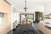 Modern home with Kitchen, Ceiling Lighting, Marble Counter, Wood Cabinet, Undermount Sink, and Ceramic Tile Floor. Ravit Dvir Architecture and Design Photo 10 of The house in Mei Ami