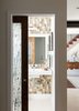 Modern home with Bath Room, Light Hardwood Floor, Wall Mount Sink, Wall Lighting, and Mosaic Tile Wall. Powder Room. Includes artists own work on door glass. Photo 4 of Artist Residence