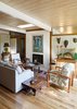 Modern home with Living Room, Sofa, Medium Hardwood Floor, Chair, and Wood Burning Fireplace. Original living room area of 1950's ranch. Floor to ceiling windows/doors were added to a front courtyard area. Photo 3 of Jersey Way Residence