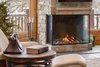 Modern home with Living Room and Gas Burning Fireplace. Trisore 100H by Element4; distributed in North America by European Home - pictured with safety screen. Photo 2 of Northwoods Log Cabin