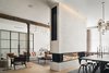 Modern home with Dining Room and Gas Burning Fireplace. The Tenore 240 by Element4, can be enjoyed on either side of the wall in this Tribeca Loft. Photo of The Tribeca Loft