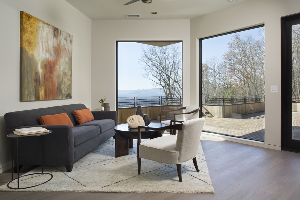 The Master Suite Living room and Terrace at The Prive in Asheville, NC.