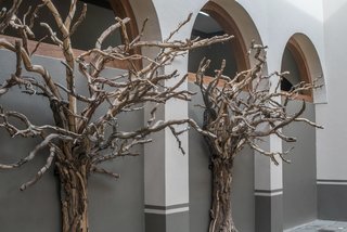 Sun terrance sculptures were created from reclaimed wood found in Jalisco, Mexico.