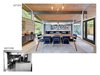 Modern home with Kitchen, Range, Ice Maker, Colorful Cabinet, Refrigerator, Range Hood, Wood Cabinet, Concrete Floor, Pendant Lighting, Rug Floor, Cooktops, Dishwasher, and Recessed Lighting. Re-Open House by Matt Fajkus Architecture | Before & After Photo 20 of Re-Open House