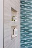 Modern home with Mosaic Tile Wall, Marble Wall, and Stone Tile Wall. The depth of the Fireclay Tile in Nautical adds a richness to the bathroom. Photo 11 of Catching Waves In San Francisco