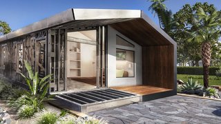 The Tulip model by Steelhomes is a manufactured one-bedroom, two-bath residence with just over 1,000 square feet of living space. Based in Miami, Steelhomes maintains a steel frame factory in Opa Locka and works throughout South Florida. 