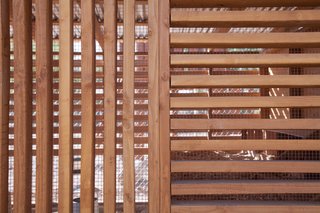 Standard dimensional lumber was used to create the louvered facade with lumber running both horizontally and vertically according to the desired lighting effect.