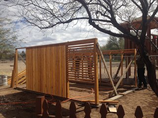 The coop was designed by architect Gideon Danilowitz and was constructed with the help of fellow volunteers from his son's school in Tucson.