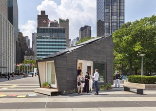 The Ecological Living Module (ELM) was installed at the UN Headquarters in New York City for two months.