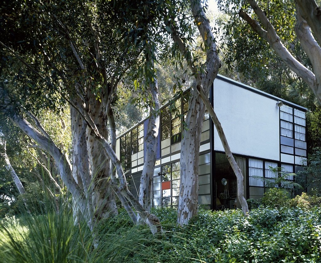 The Eames House, also known as Case Study House #8, is on Chautauqua Drive in the Pacific Palisades area of Los Angeles, California.